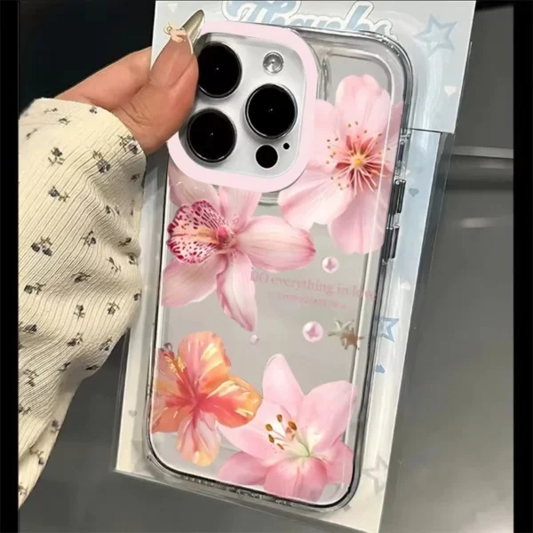 Transparent Phone Case For iPhone Pink Lily Flower Cover